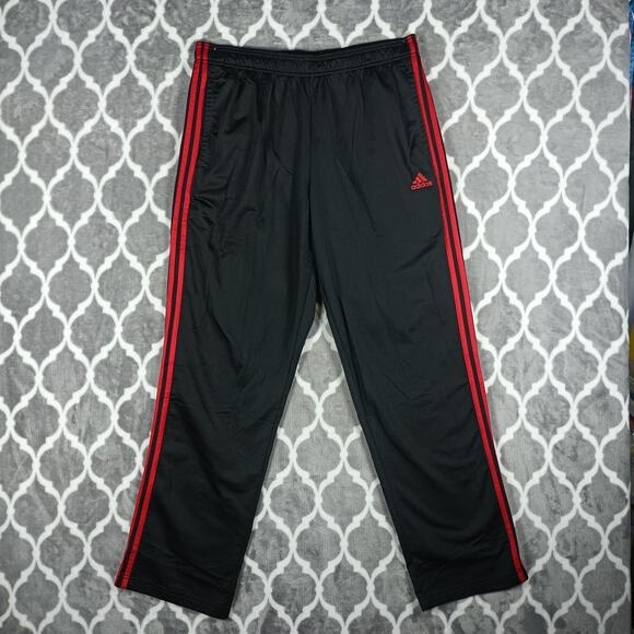 Adidas Track Pants Mens XL Black Red 3 Stripes Athletic Embroidered Logo Sport - Picture 1 of 8